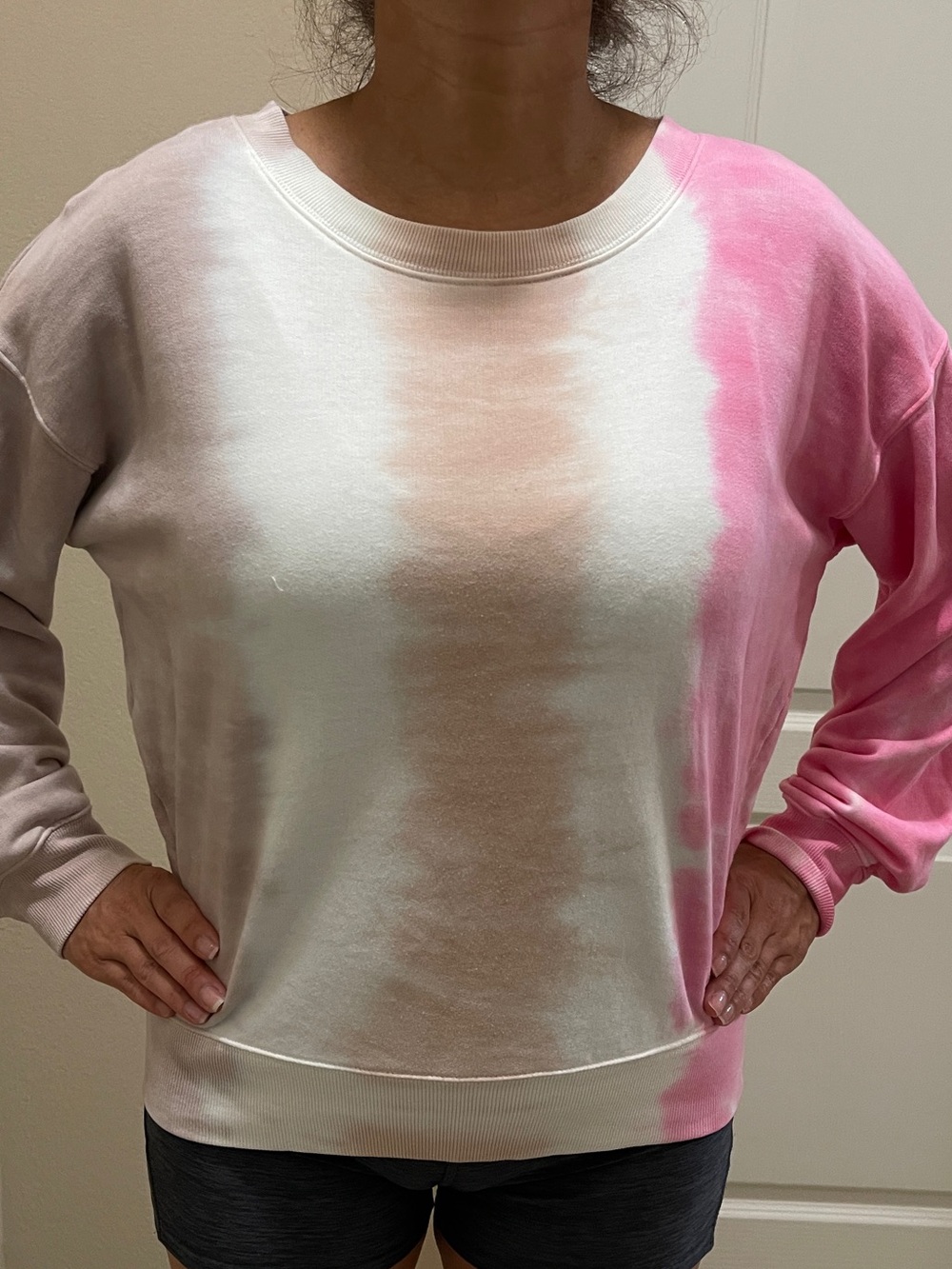 Lou & Grey Tie-Dye Crewneck Sweater in Pink, White & Taupe